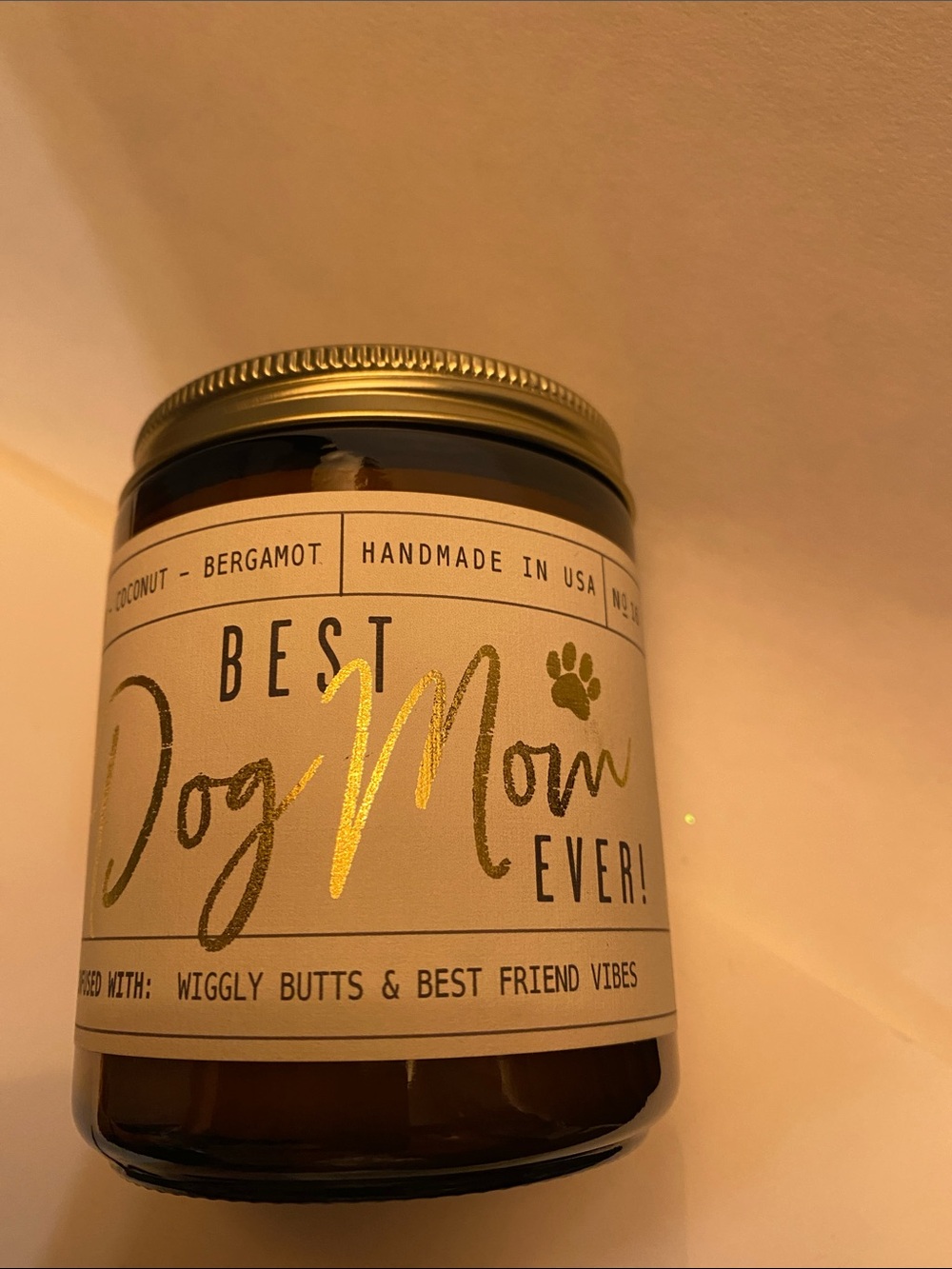 Best Dog Mom Ever! Candle - Gold Lettering (Tan Label)